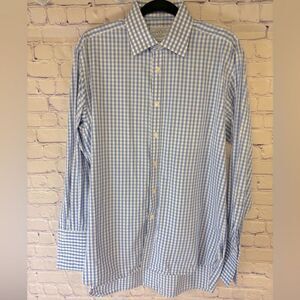 Charles Tyrwhitt Classic Blue White Gingham Check French Cuff Dress Shirt 16 3/4